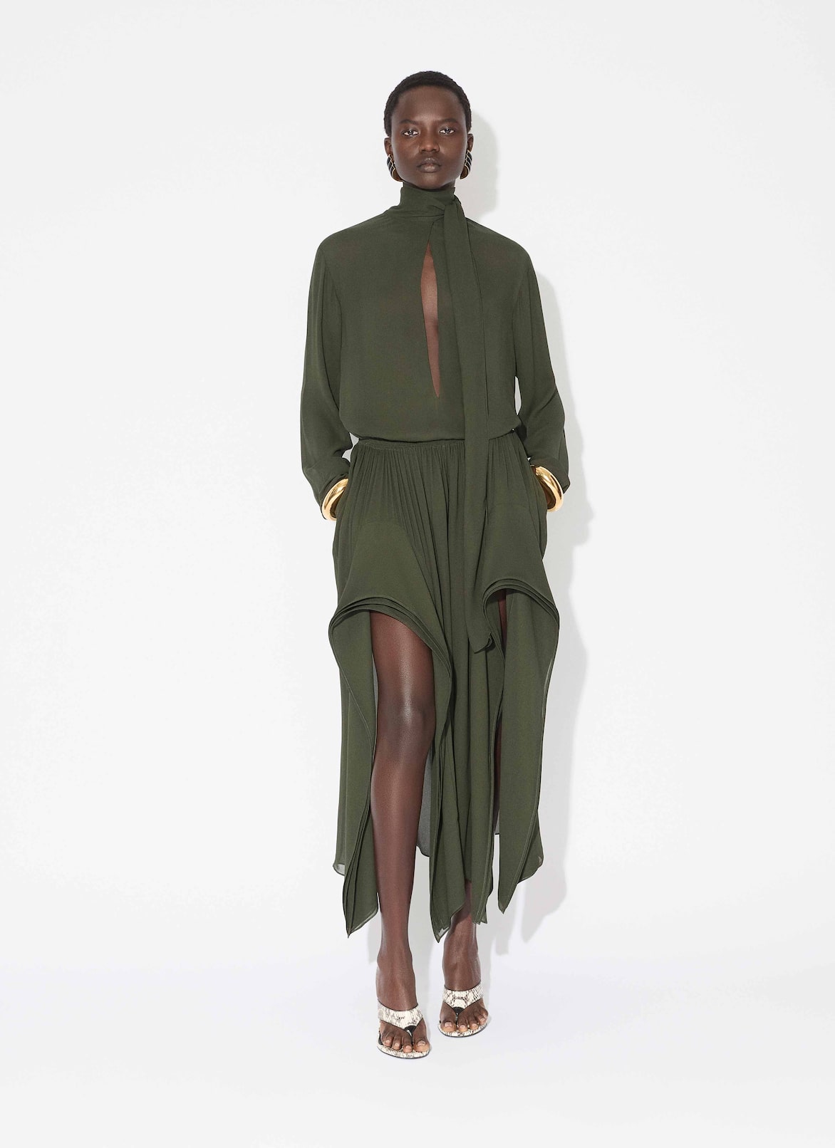 GEORGETTE RUFFLE PANTS ALAÏA DARK GREEN GEORGETTE RUFFLE PANTS